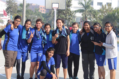 AKGEC Basketball Girls Team after winning their Semi-Final match.